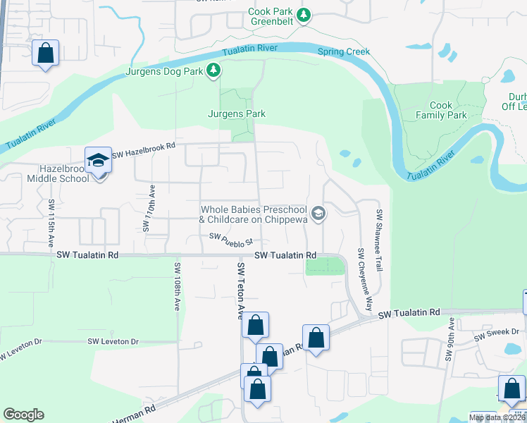 map of restaurants, bars, coffee shops, grocery stores, and more near 10270 Southwest Wasco Way in Tualatin