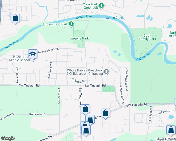 map of restaurants, bars, coffee shops, grocery stores, and more near 10270 Southwest Wasco Way in Tualatin
