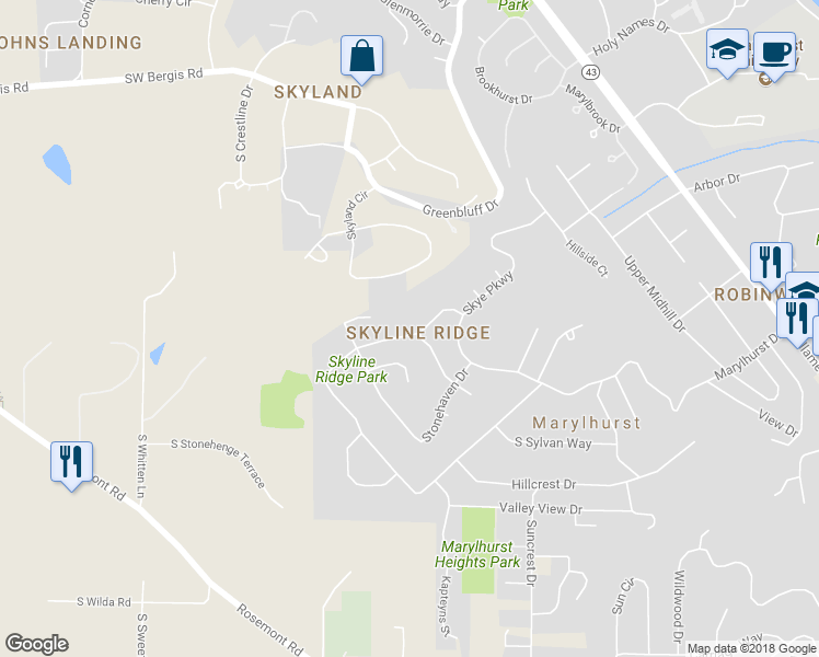 map of restaurants, bars, coffee shops, grocery stores, and more near 1339 Troon Drive in West Linn