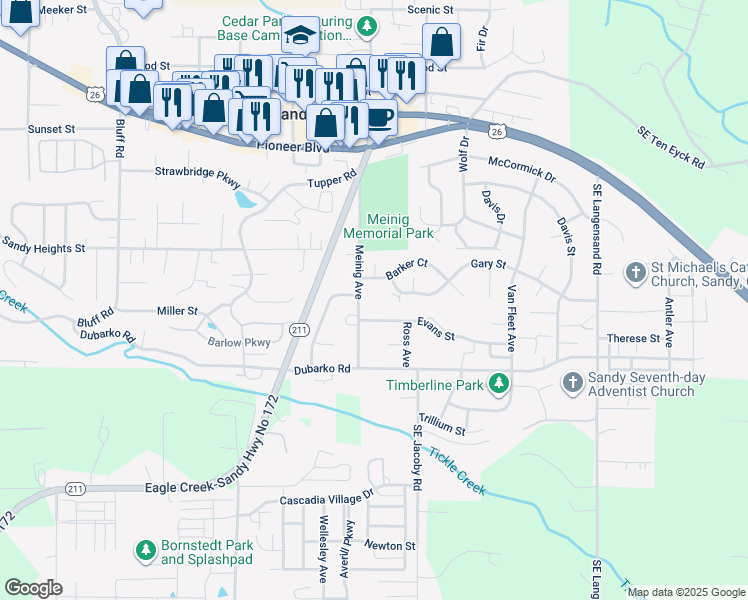 map of restaurants, bars, coffee shops, grocery stores, and more near 39315 Evans Street in Sandy