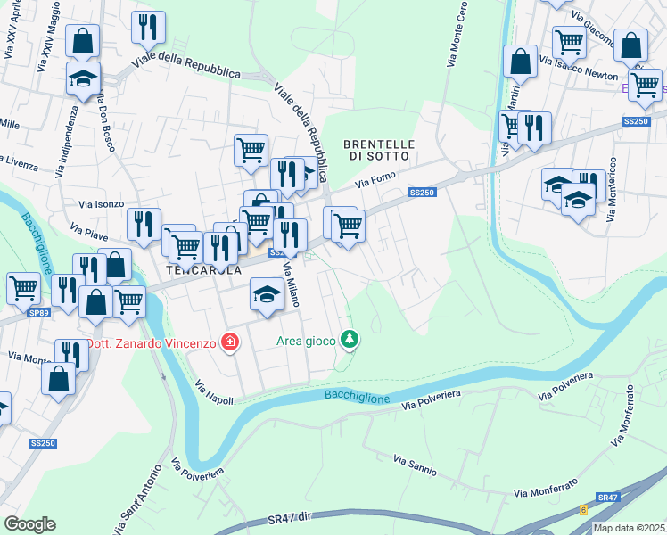 map of restaurants, bars, coffee shops, grocery stores, and more near 1 Via Monte Alto in Padova