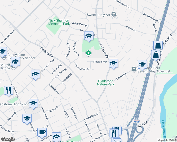 map of restaurants, bars, coffee shops, grocery stores, and more near 18205 Stonewood Dr in Gladstone
