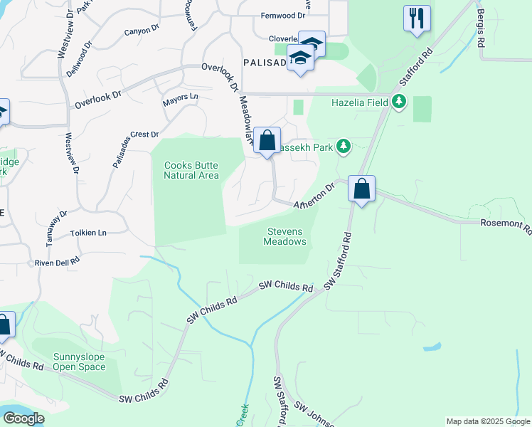 map of restaurants, bars, coffee shops, grocery stores, and more near 18240 Meadowlark Lane in Lake Oswego