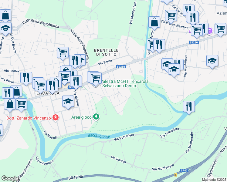 map of restaurants, bars, coffee shops, grocery stores, and more near 15 Via Trento in Selvazzano Dentro