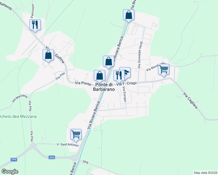 map of restaurants, bars, coffee shops, grocery stores, and more near 16 Via Giacomo Zanella in Ponte di Barbarano