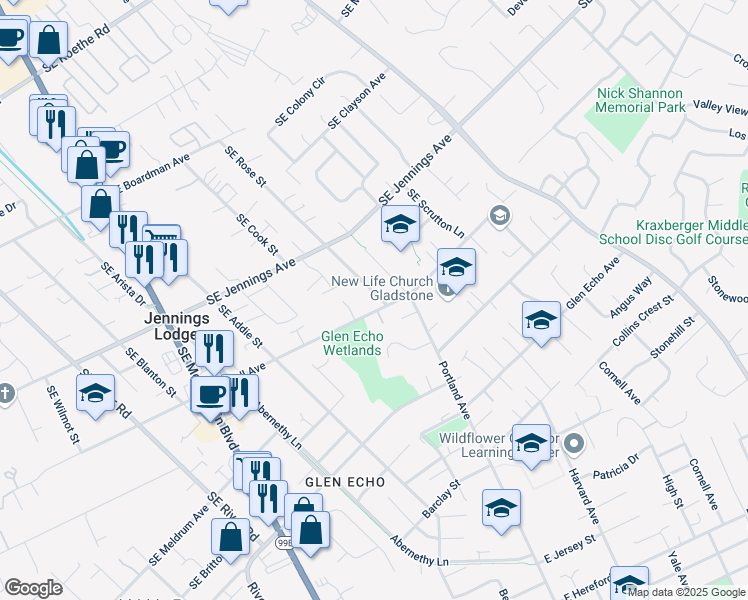 map of restaurants, bars, coffee shops, grocery stores, and more near 5710 Southeast Hull Avenue in Milwaukie
