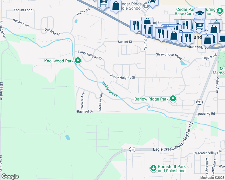 map of restaurants, bars, coffee shops, grocery stores, and more near 37622 Dubarko Road in Sandy
