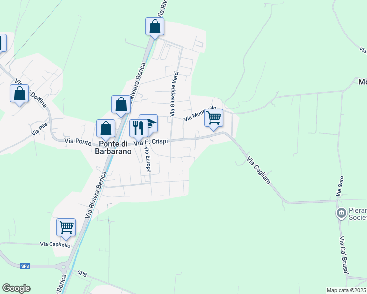 map of restaurants, bars, coffee shops, grocery stores, and more near 41 Via Montagnola in Ponte di Barbarano