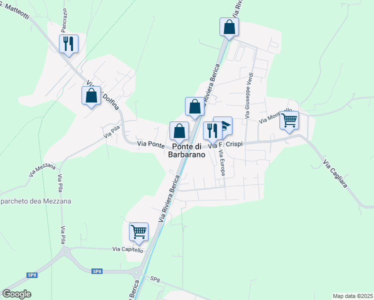 map of restaurants, bars, coffee shops, grocery stores, and more near 23 Via Riviera Berica in Ponte di Barbarano