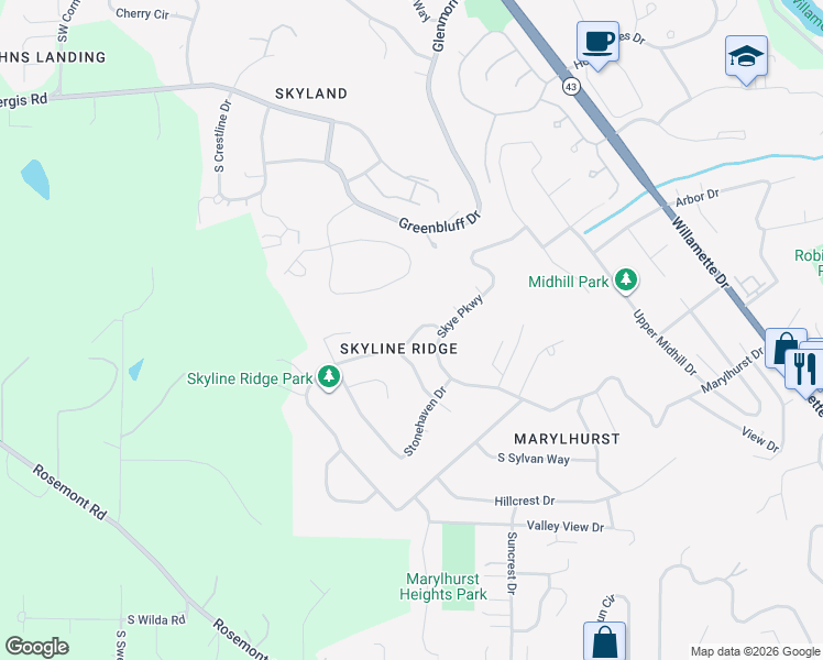 map of restaurants, bars, coffee shops, grocery stores, and more near 1339 Troon Drive in West Linn