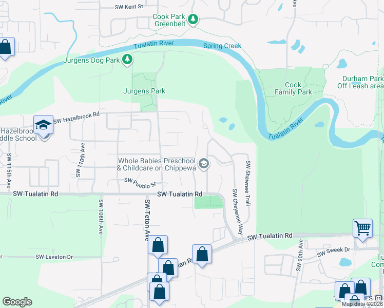 map of restaurants, bars, coffee shops, grocery stores, and more near 17750 Southwest Shasta Trail in Tualatin
