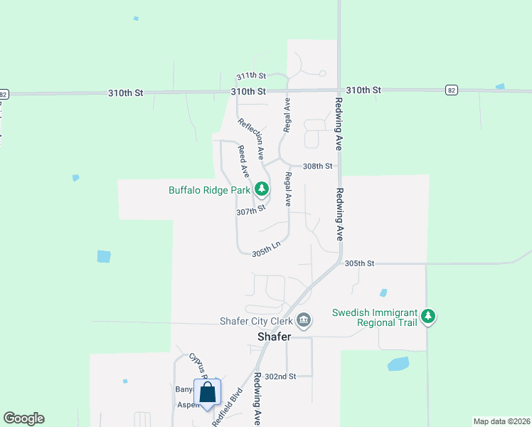 map of restaurants, bars, coffee shops, grocery stores, and more near 17595 306th Street in Shafer