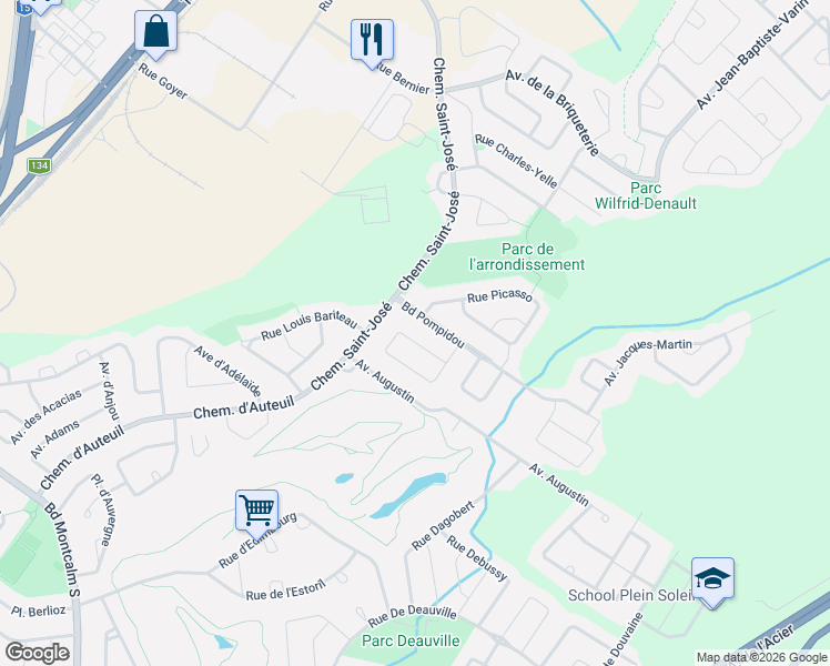 map of restaurants, bars, coffee shops, grocery stores, and more near 51 Rue Perrier in La Prairie
