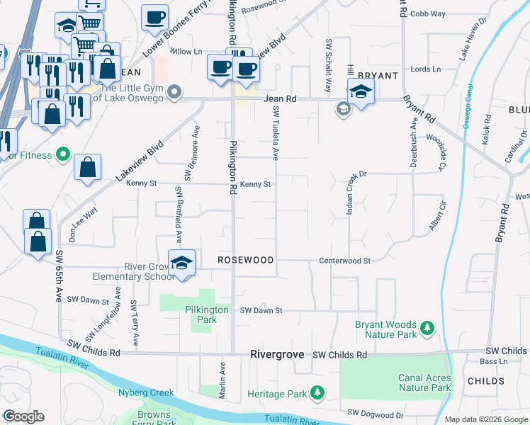 map of restaurants, bars, coffee shops, grocery stores, and more near 5329 Charleton Court in Lake Oswego
