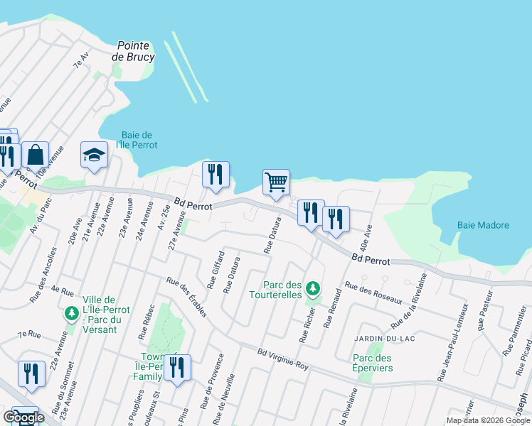 map of restaurants, bars, coffee shops, grocery stores, and more near 652 Boulevard Perrot in L'Île-Perrot