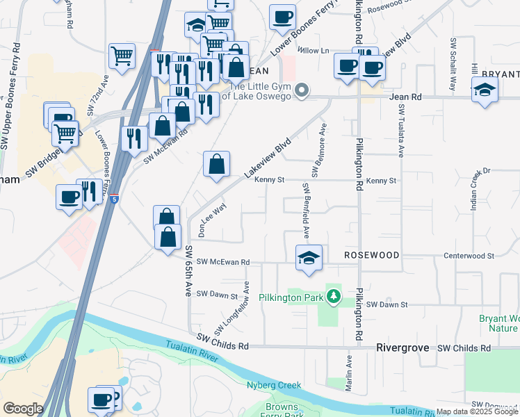 map of restaurants, bars, coffee shops, grocery stores, and more near 6053 Southwest Fernbrook Street in Lake Oswego