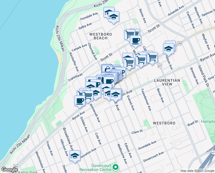 map of restaurants, bars, coffee shops, grocery stores, and more near 337 Richmond Road in Ottawa