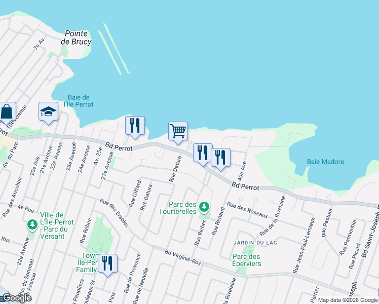 map of restaurants, bars, coffee shops, grocery stores, and more near 695 Boulevard Perrot in L'Ã�Le-Perrot