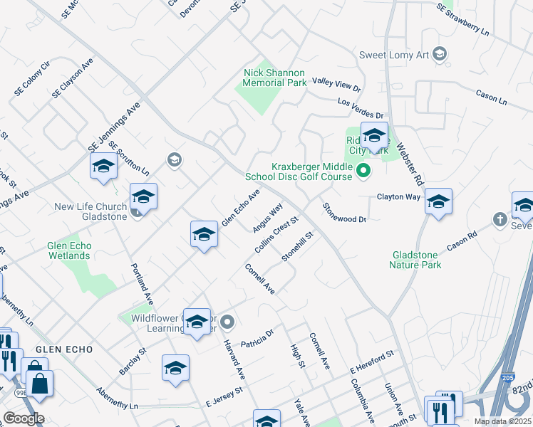 map of restaurants, bars, coffee shops, grocery stores, and more near 6904 Glen Echo Avenue in Gladstone