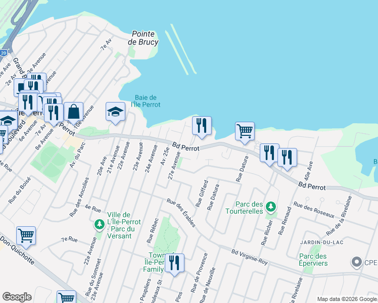map of restaurants, bars, coffee shops, grocery stores, and more near 458 Boulevard Perrot in L'Île-Perrot