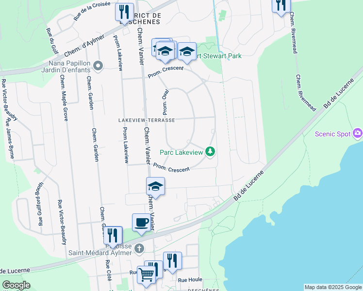 map of restaurants, bars, coffee shops, grocery stores, and more near 31 Promenade Oval in Gatineau