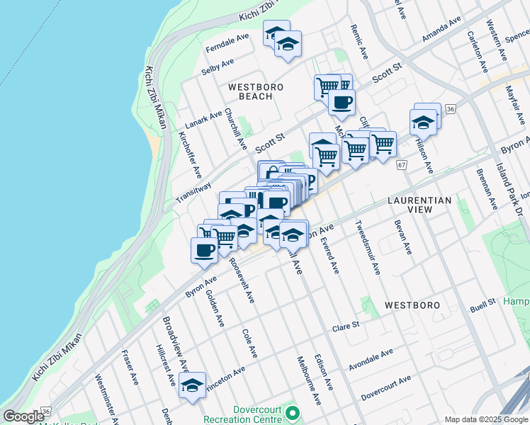 map of restaurants, bars, coffee shops, grocery stores, and more near 346 Madison Avenue in Ottawa