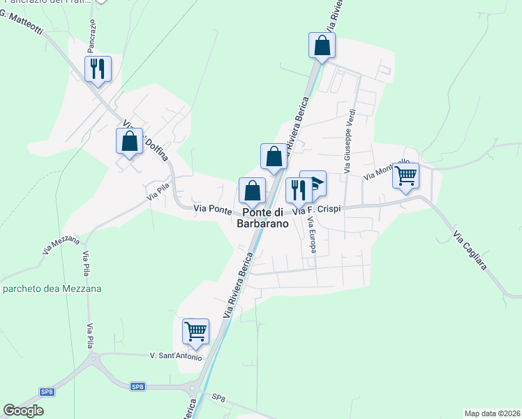 map of restaurants, bars, coffee shops, grocery stores, and more near 71 Via Riviera Berica in Ponte di Barbarano