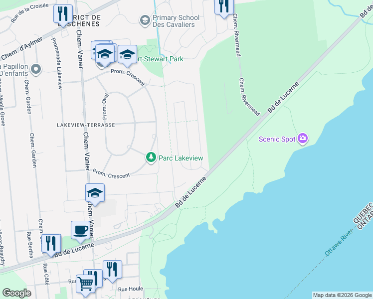 map of restaurants, bars, coffee shops, grocery stores, and more near 95 Rue Jean-Gascon in Gatineau