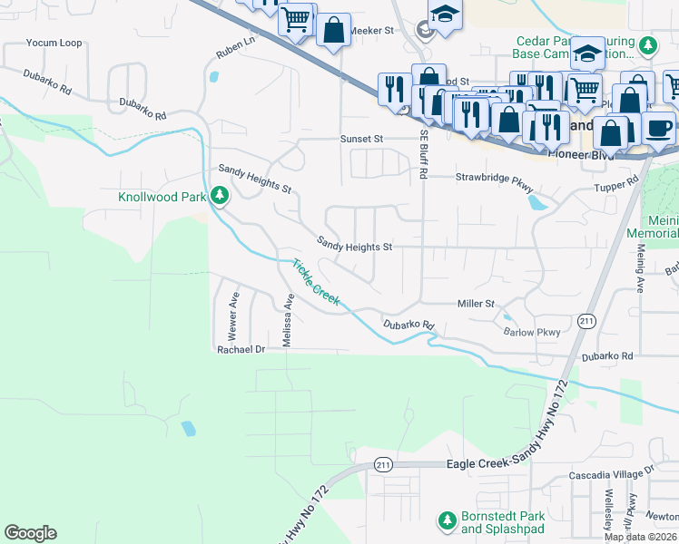 map of restaurants, bars, coffee shops, grocery stores, and more near 37810 Hamilton Ridge Drive in Sandy