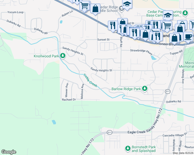 map of restaurants, bars, coffee shops, grocery stores, and more near 37830 Sandy Heights Street in Sandy