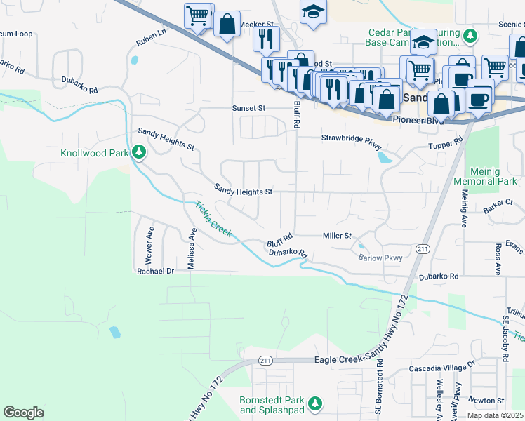 map of restaurants, bars, coffee shops, grocery stores, and more near 17928 Carlson Avenue in Sandy