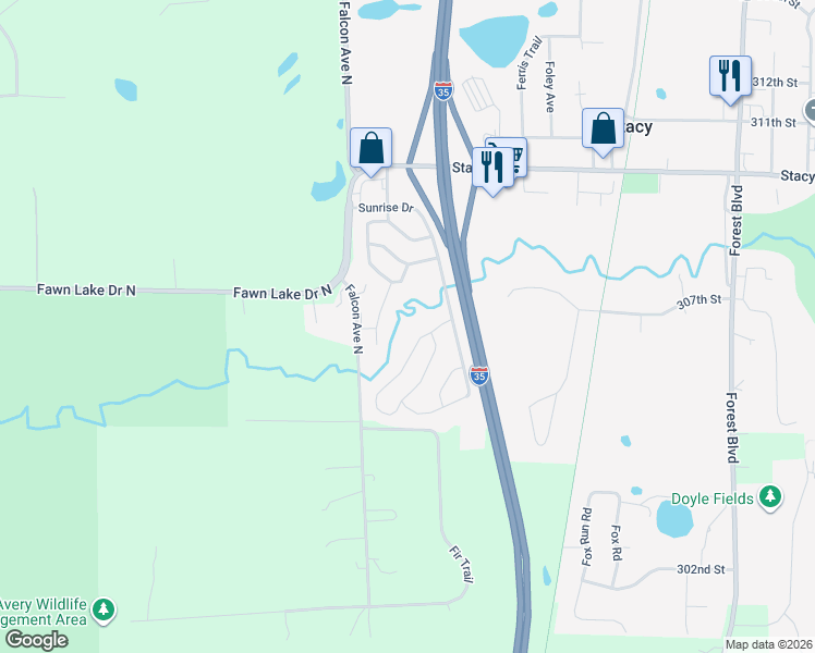 map of restaurants, bars, coffee shops, grocery stores, and more near in Stacy