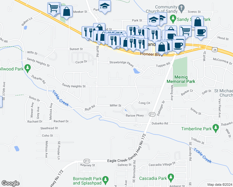 map of restaurants, bars, coffee shops, grocery stores, and more near 18117 Seaman Avenue in Sandy
