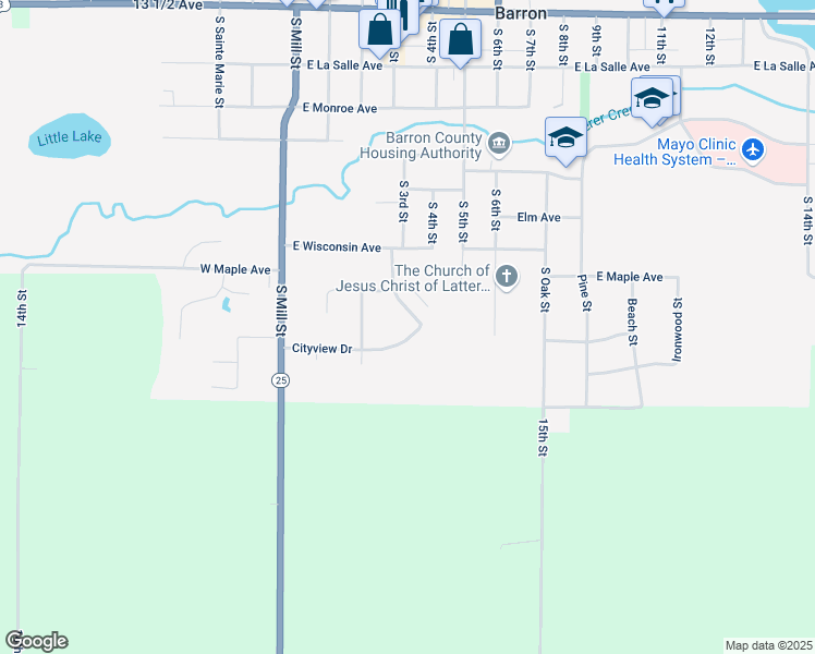 map of restaurants, bars, coffee shops, grocery stores, and more near 285 Cityview Drive in Barron