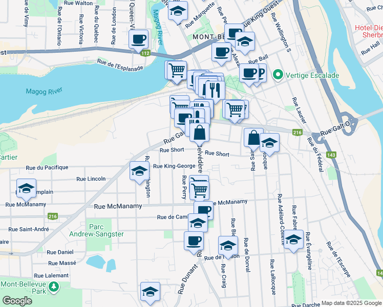 map of restaurants, bars, coffee shops, grocery stores, and more near in Sherbrooke