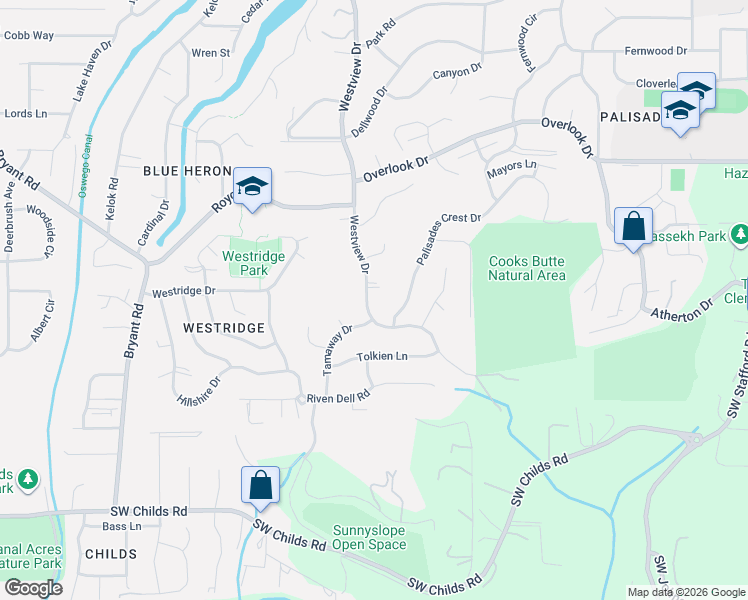 map of restaurants, bars, coffee shops, grocery stores, and more near 18095 Westview Drive in Lake Oswego