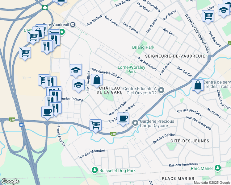 map of restaurants, bars, coffee shops, grocery stores, and more near 1090 Rue Émile-Bouchard in Vaudreuil-Dorion