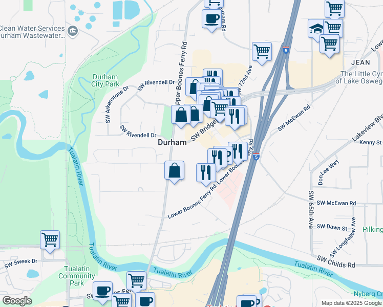 map of restaurants, bars, coffee shops, grocery stores, and more near 7490 Southwest Bridgeport Road in Portland