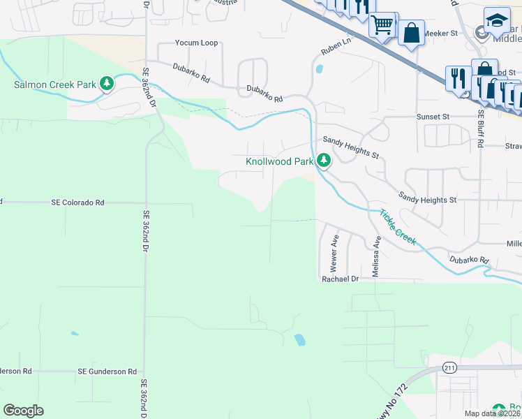 map of restaurants, bars, coffee shops, grocery stores, and more near 18031 Southeast 370th Avenue in Sandy