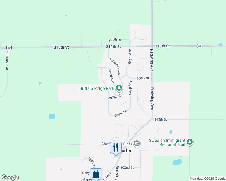 map of restaurants, bars, coffee shops, grocery stores, and more near 30722 Reed Avenue in Shafer