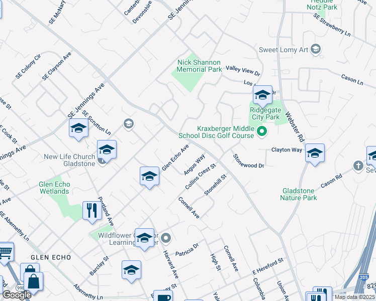 map of restaurants, bars, coffee shops, grocery stores, and more near 6904 Glen Echo Avenue in Gladstone