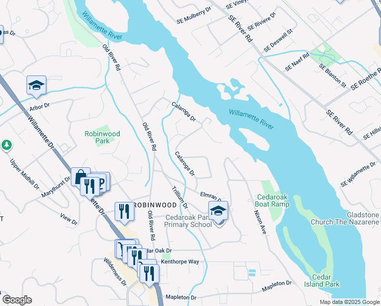 map of restaurants, bars, coffee shops, grocery stores, and more near 4433 Calaroga Drive in West Linn