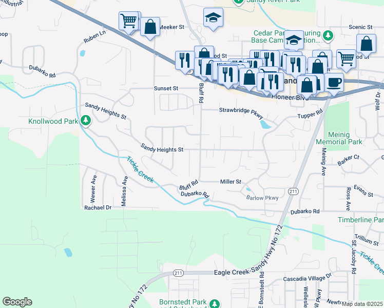 map of restaurants, bars, coffee shops, grocery stores, and more near 38190 Sandy Heights Street in Sandy