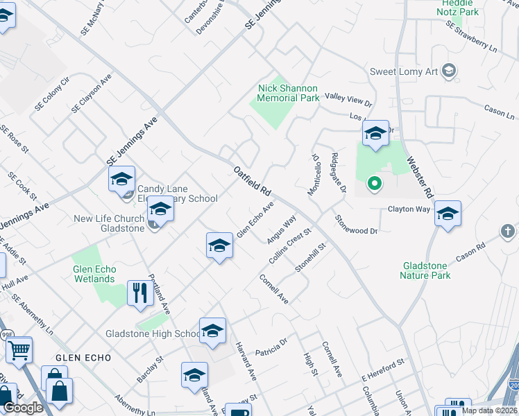 map of restaurants, bars, coffee shops, grocery stores, and more near 6903B Glen Echo Avenue in Gladstone
