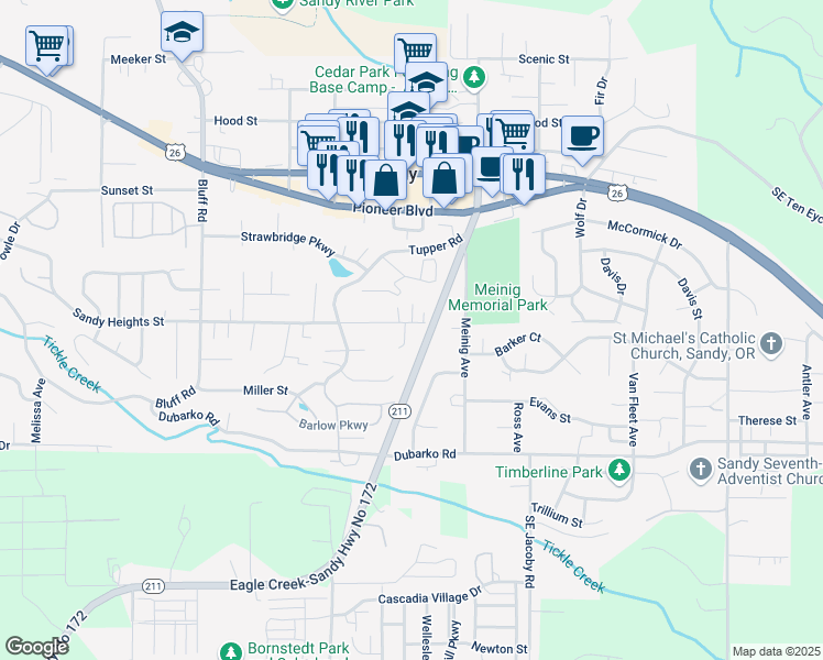 map of restaurants, bars, coffee shops, grocery stores, and more near 39060 Sandy Heights Street in Sandy