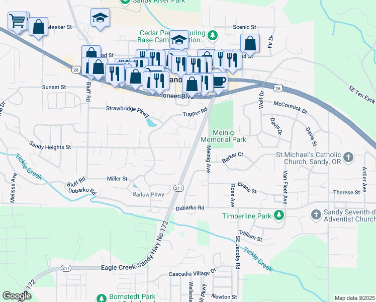 map of restaurants, bars, coffee shops, grocery stores, and more near 39060 Sandy Heights St in Sandy