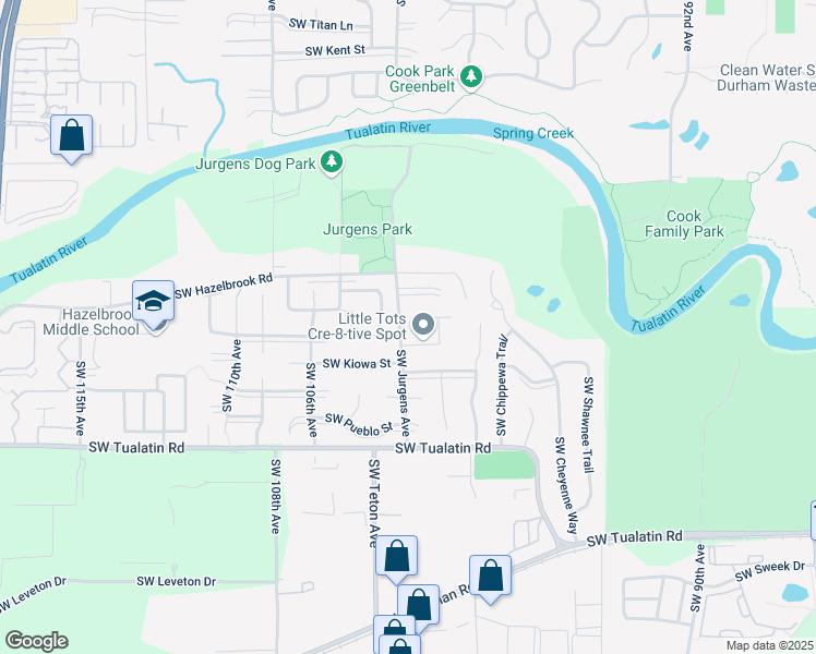 map of restaurants, bars, coffee shops, grocery stores, and more near 10270 Southwest Casteel Court in Tualatin