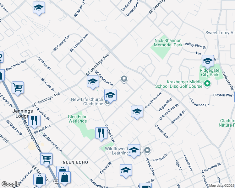 map of restaurants, bars, coffee shops, grocery stores, and more near 6285 Caldwell Road in Gladstone