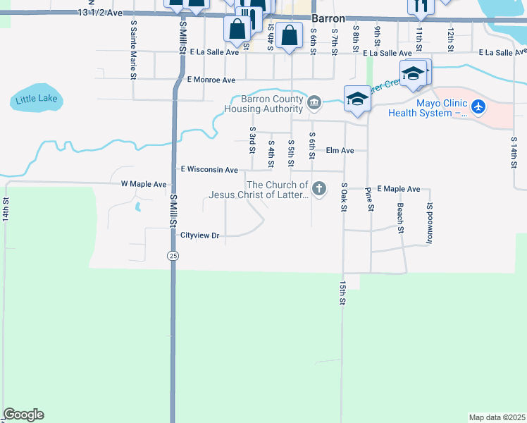 map of restaurants, bars, coffee shops, grocery stores, and more near 285 Cityview Drive in Barron