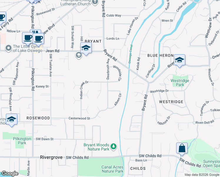 map of restaurants, bars, coffee shops, grocery stores, and more near 4208 Albert Circle in Lake Oswego